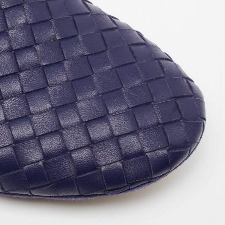 Pre Owned Bottega Veneta Blue Intrecciato Leather Smoking Slippers Size 40
