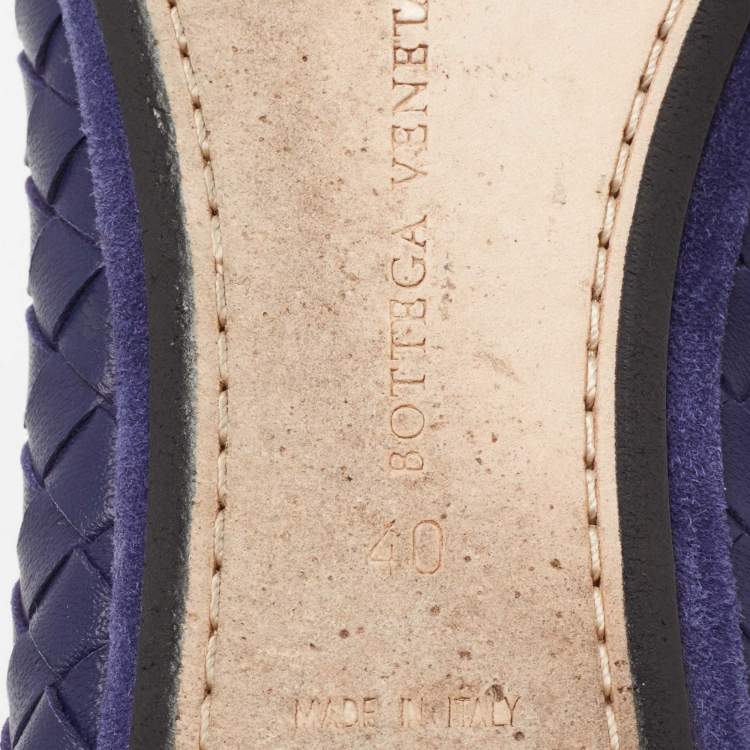 Pre Owned Bottega Veneta Blue Intrecciato Leather Smoking Slippers Size 40