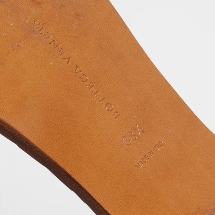 Pre Owned Bottega Veneta Bronze Intrecciato Leather Flat Slides Size 38.5