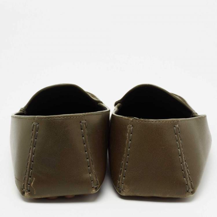 Pre Owned Bottega Veneta Olive Green Intrecciato Leather Slip On Loafers Size 39