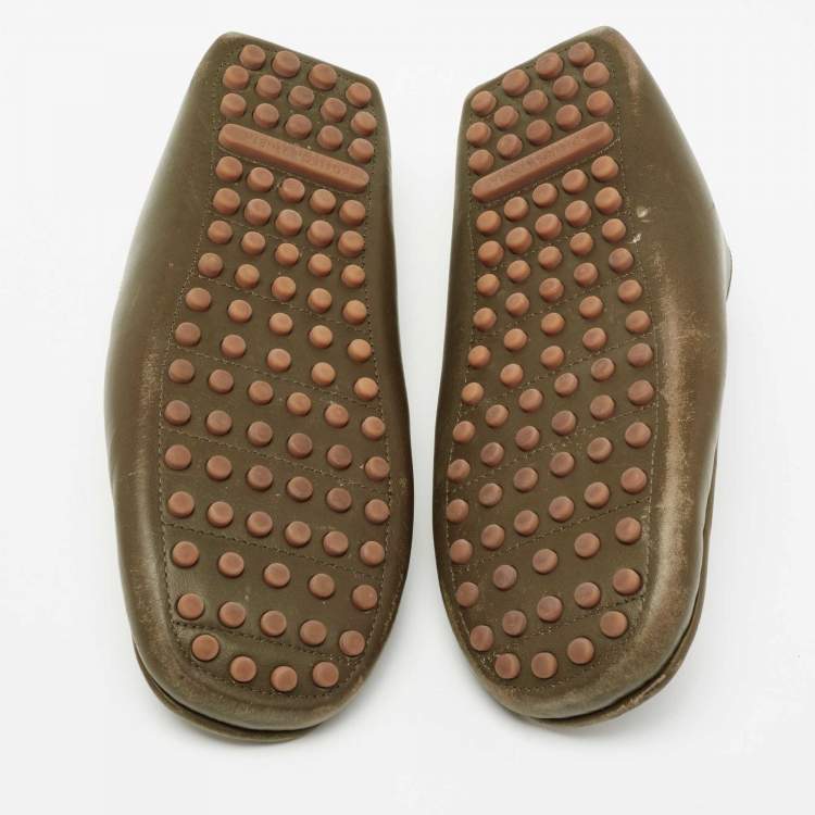 Pre Owned Bottega Veneta Olive Green Intrecciato Leather Slip On Loafers Size 39