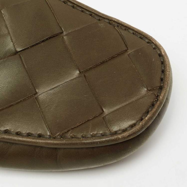 Pre Owned Bottega Veneta Olive Green Intrecciato Leather Slip On Loafers Size 39