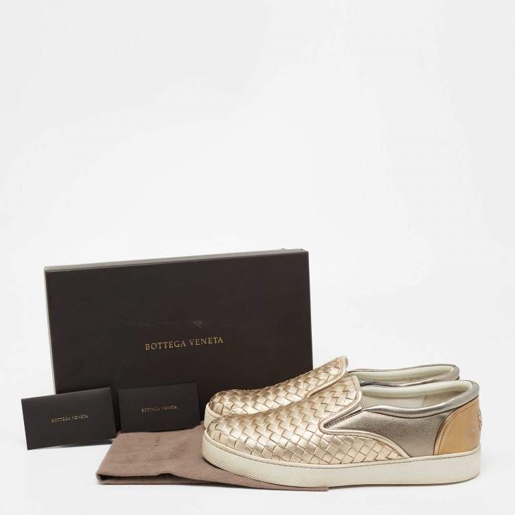 مملوكة مسبقًا Bottega Veneta Metallic Tri-Color Intrecciato Leather Dodger Slip On Sneakers Size 41