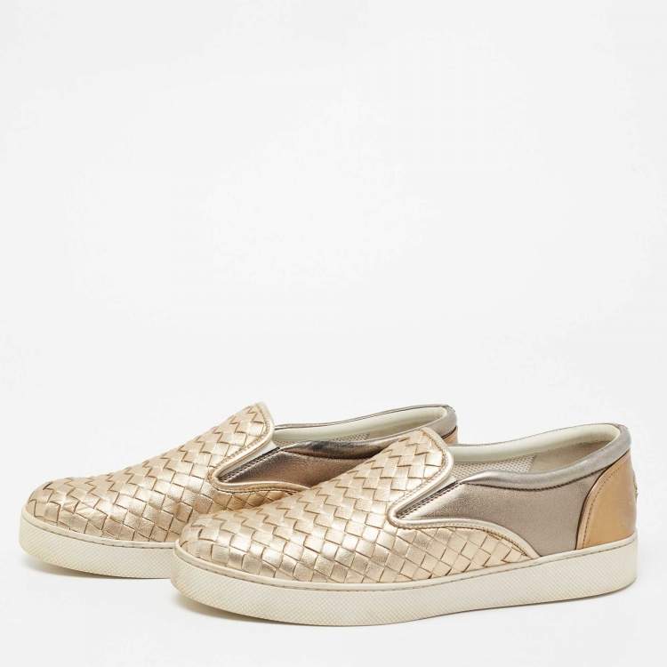مملوكة مسبقًا Bottega Veneta Metallic Tri-Color Intrecciato Leather Dodger Slip On Sneakers Size 41