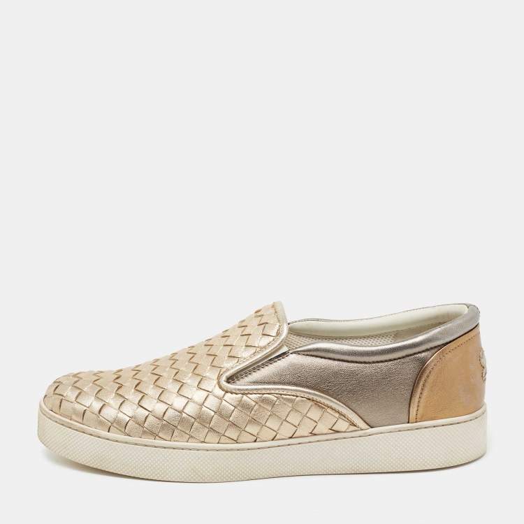 مملوكة مسبقًا Bottega Veneta Metallic Tri-Color Intrecciato Leather Dodger Slip On Sneakers Size 41