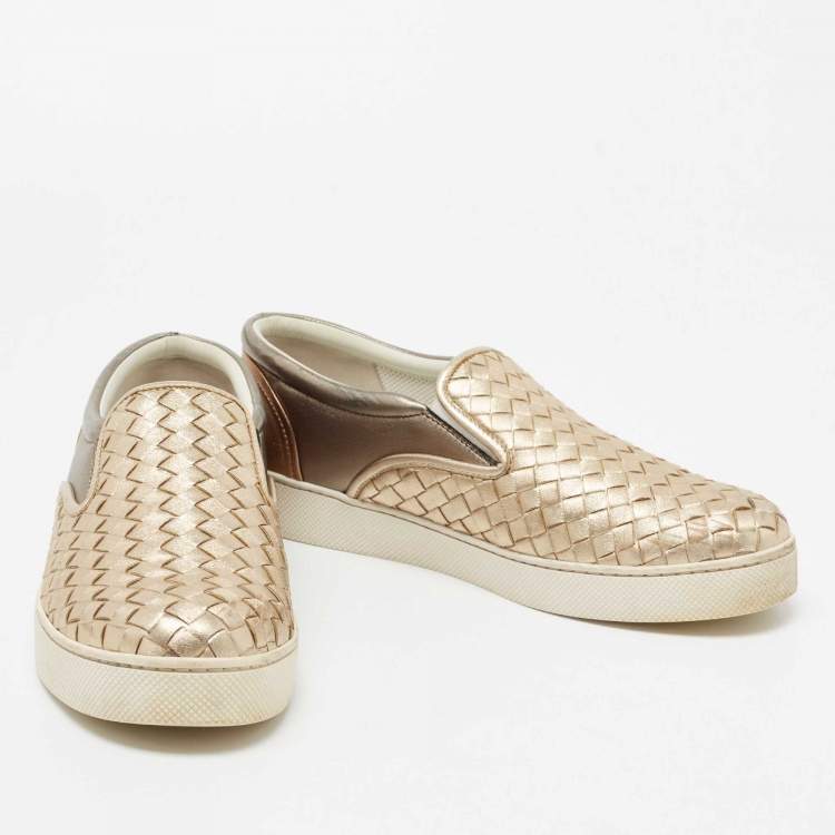 مملوكة مسبقًا Bottega Veneta Metallic Tri-Color Intrecciato Leather Dodger Slip On Sneakers Size 41