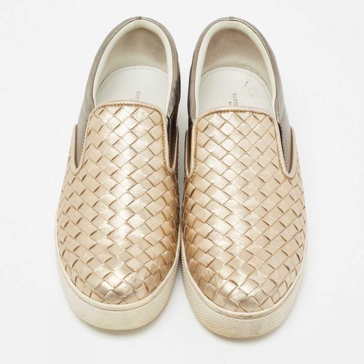 مملوكة مسبقًا Bottega Veneta Metallic Tri-Color Intrecciato Leather Dodger Slip On Sneakers Size 41