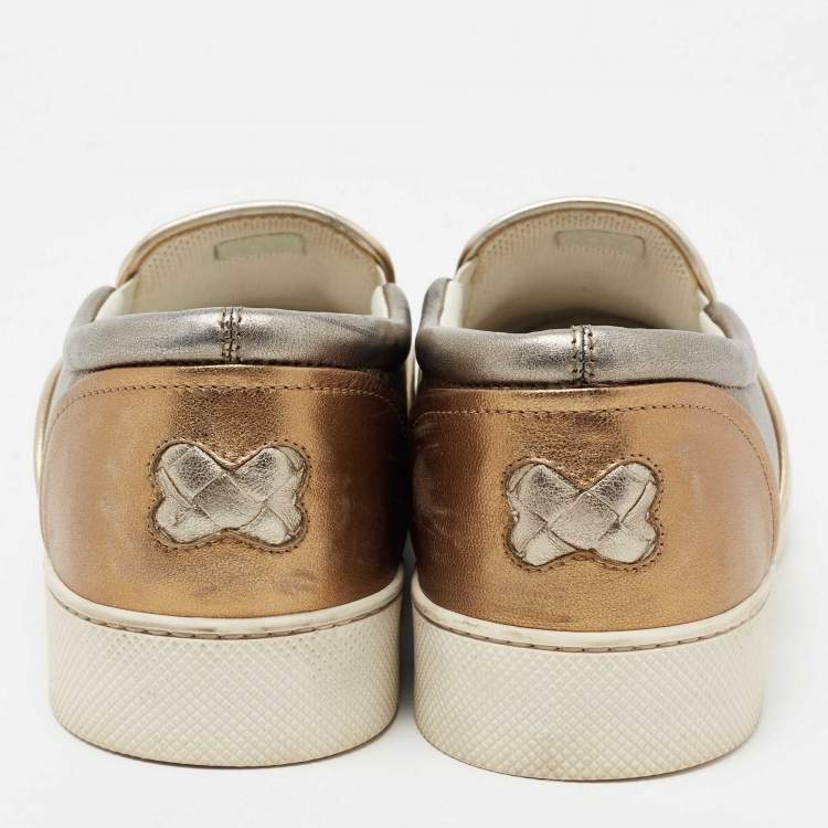 مملوكة مسبقًا Bottega Veneta Metallic Tri-Color Intrecciato Leather Dodger Slip On Sneakers Size 41