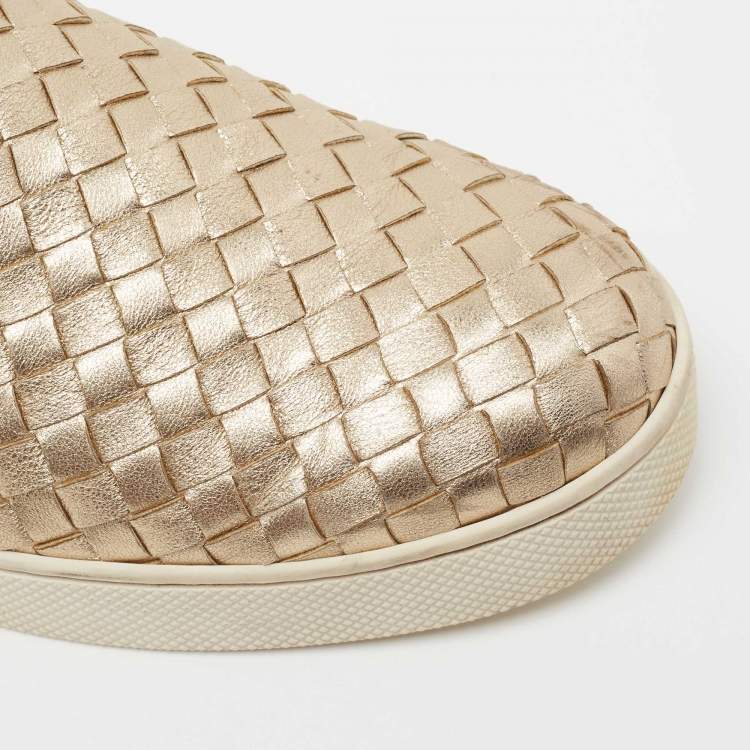 مملوكة مسبقًا Bottega Veneta Metallic Tri-Color Intrecciato Leather Dodger Slip On Sneakers Size 41