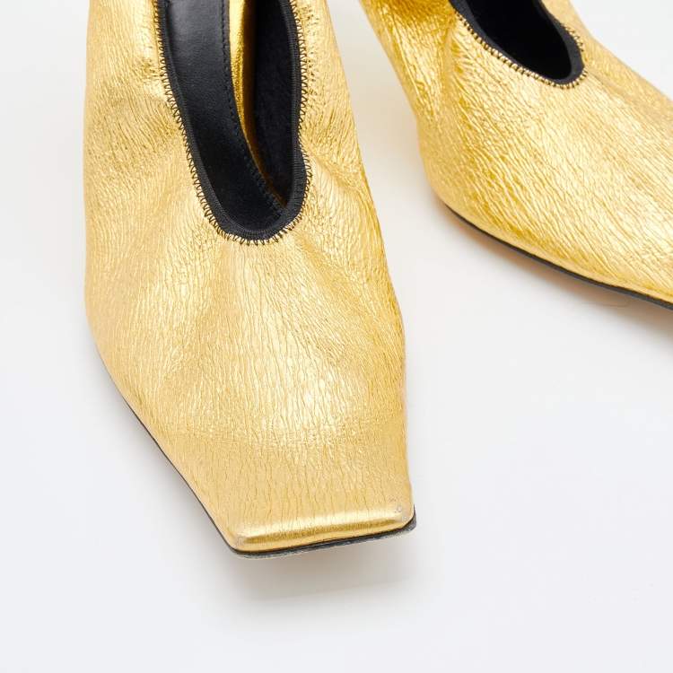 Pre Owned Bottega Veneta Metallic Gold Leather Square Toe Pumps Size 39