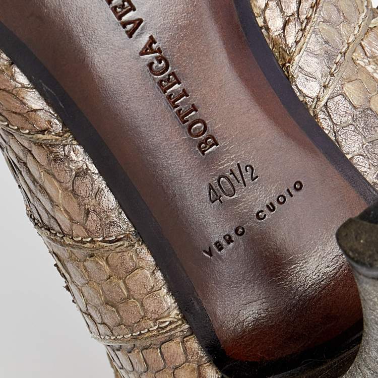 Pre Owned Bottega Veneta Metallic Two Tone Python Knee Length Boots Size 40.5