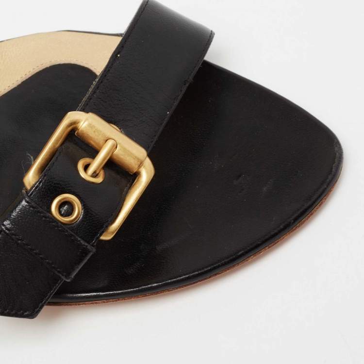 Pre Owned Bottega Veneta Black Leather Buckle Detail Slingback Sandals Size 37