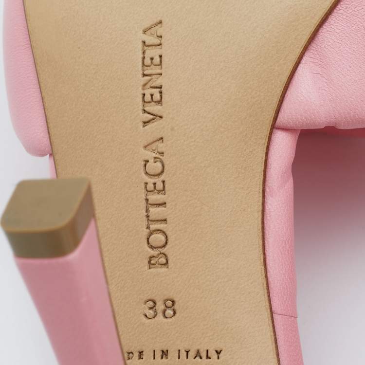 Pre Owned Bottega Veneta Pink Leather Lido Slide Sandals Size 38