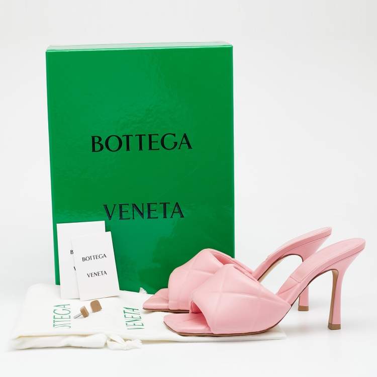 Pre Owned Bottega Veneta Pink Leather Lido Slide Sandals Size 38
