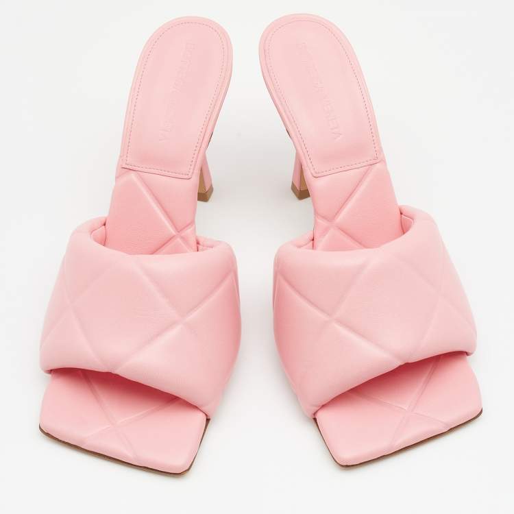 Pre Owned Bottega Veneta Pink Leather Lido Slide Sandals Size 38