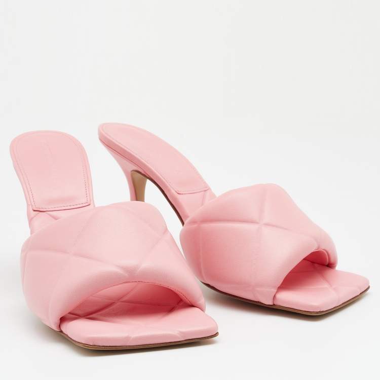 Pre Owned Bottega Veneta Pink Leather Lido Slide Sandals Size 38