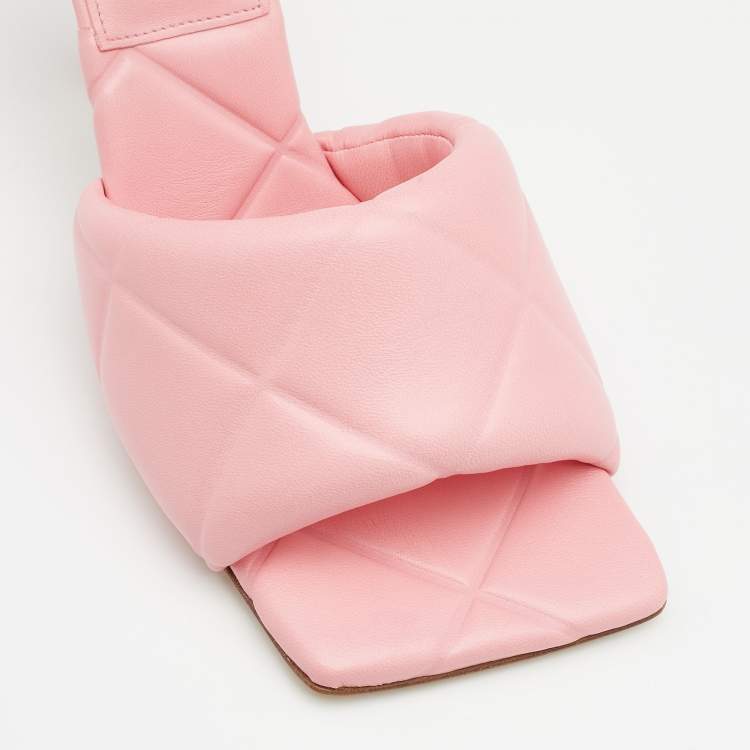 Pre Owned Bottega Veneta Pink Leather Lido Slide Sandals Size 38