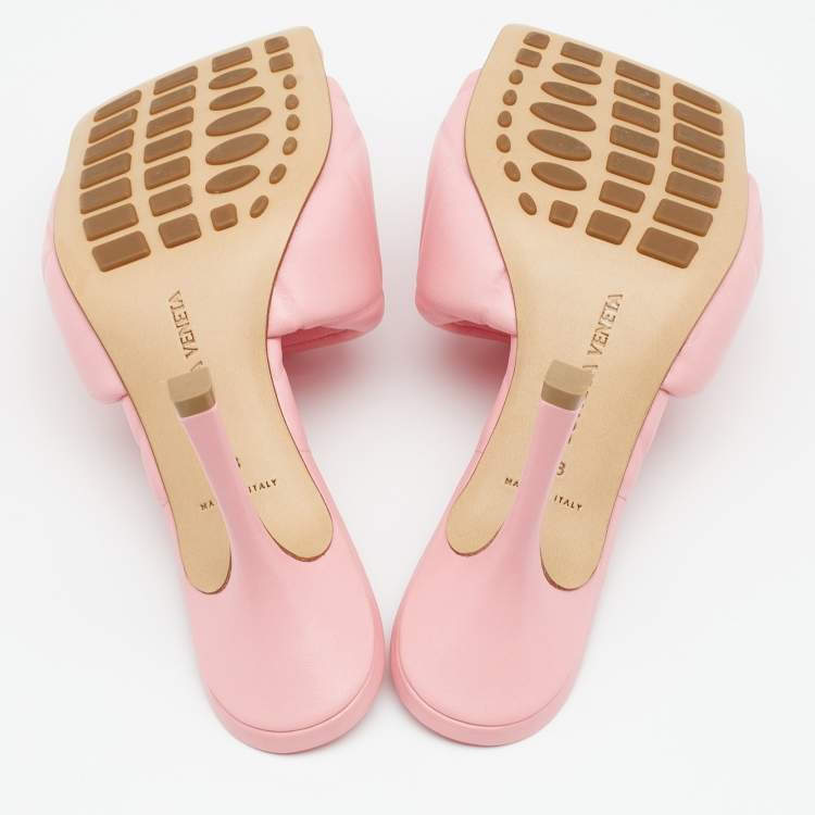 Pre Owned Bottega Veneta Pink Leather Lido Slide Sandals Size 38