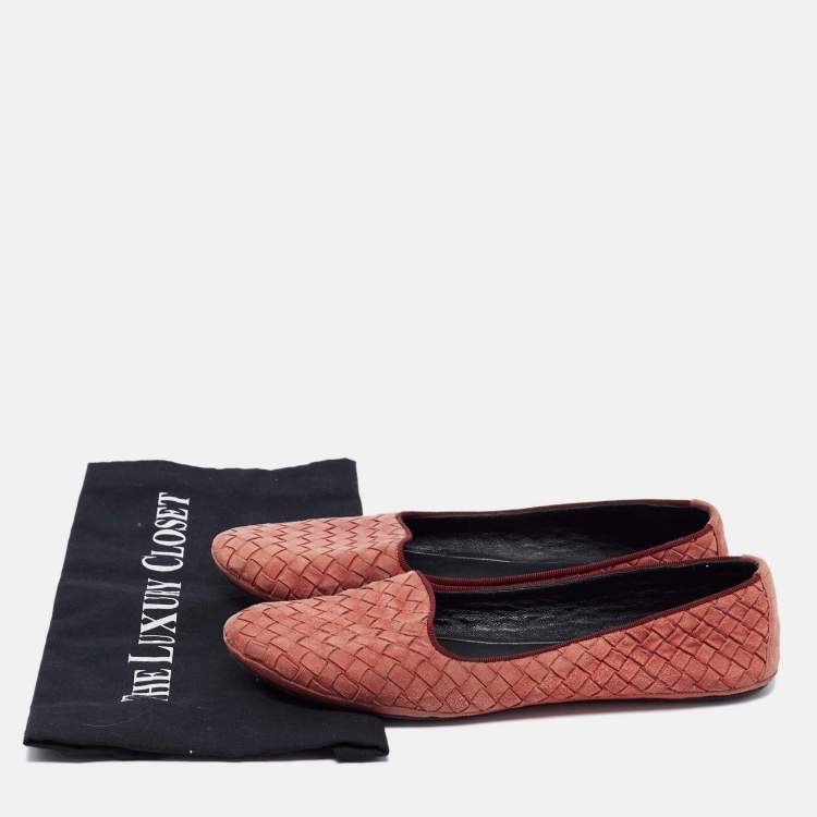 Pre Owned Bottega Veneta Brown Intrecciato Suede Ballet Flats Size 39