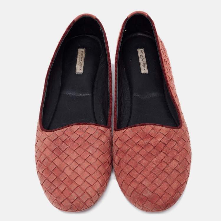 Pre Owned Bottega Veneta Brown Intrecciato Suede Ballet Flats Size 39