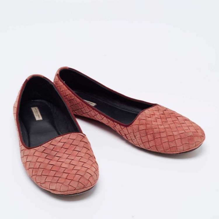 Pre Owned Bottega Veneta Brown Intrecciato Suede Ballet Flats Size 39