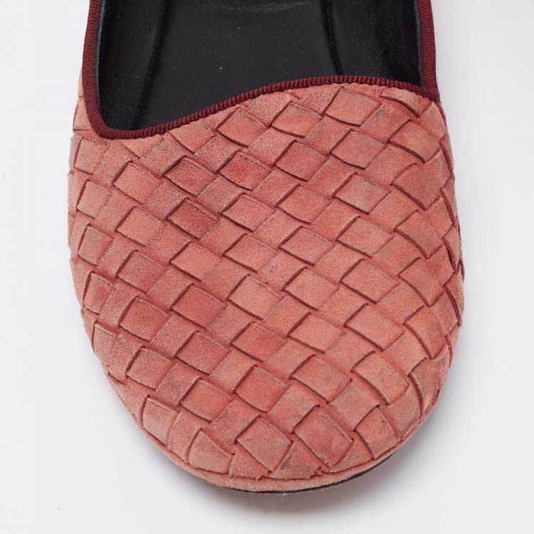 Pre Owned Bottega Veneta Brown Intrecciato Suede Ballet Flats Size 39