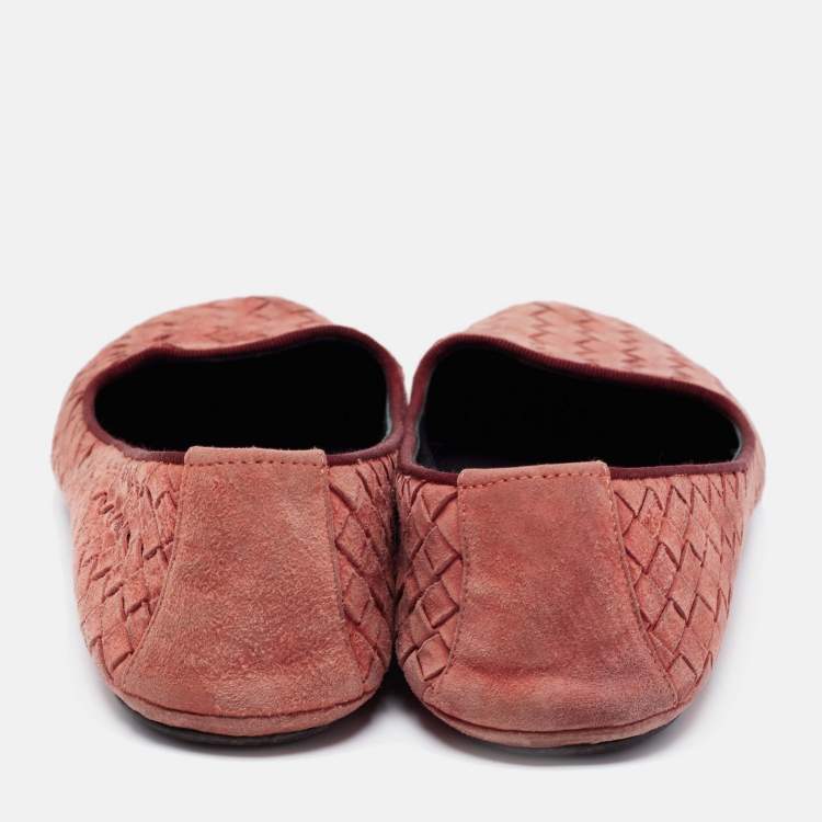 Pre Owned Bottega Veneta Brown Intrecciato Suede Ballet Flats Size 39