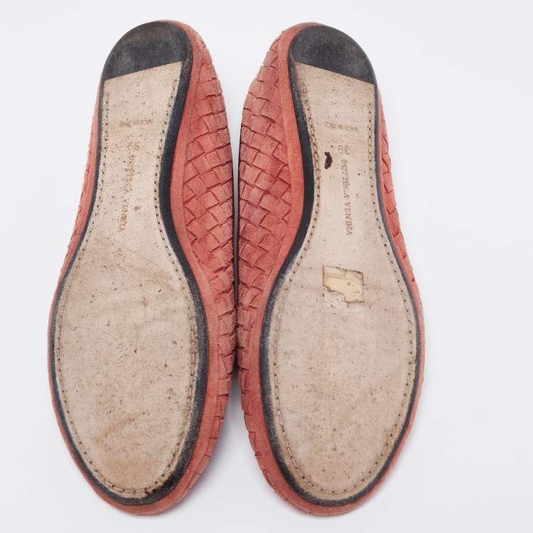 Pre Owned Bottega Veneta Brown Intrecciato Suede Ballet Flats Size 39