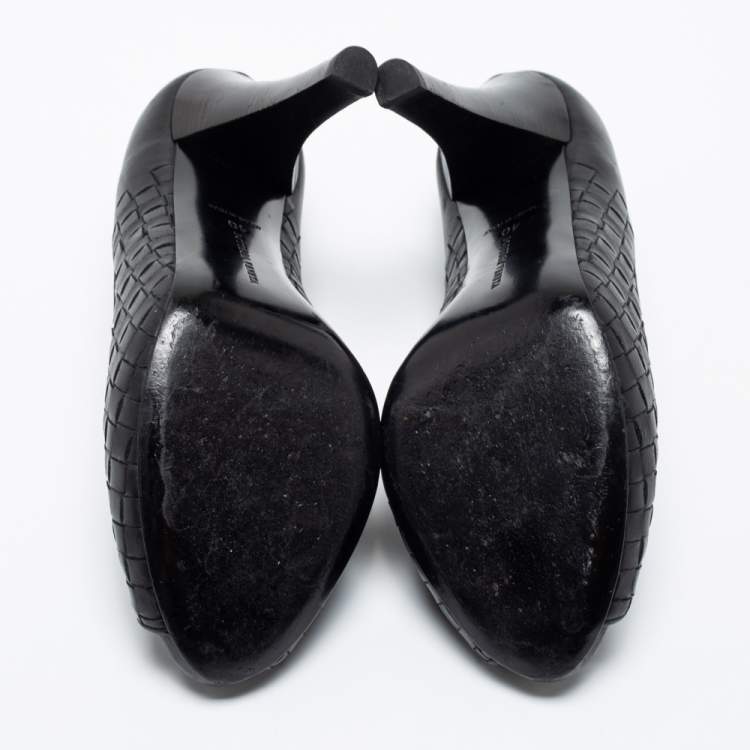 Pre Owned Bottega Veneta Black Intrecciato Peep Toe Pumps Size 40