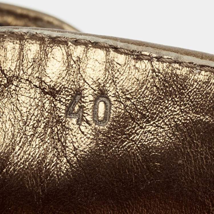 Pre Owned Bottega Veneta Metallic Bronze Intrecciato Leather Bow Slip-On Loafers Size 40