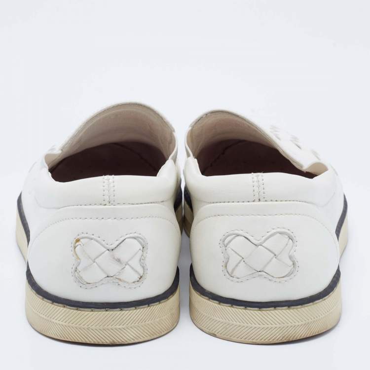 Pre Owned Bottega Veneta White Intrecciato Leather Slip-On Sneakers Size 38