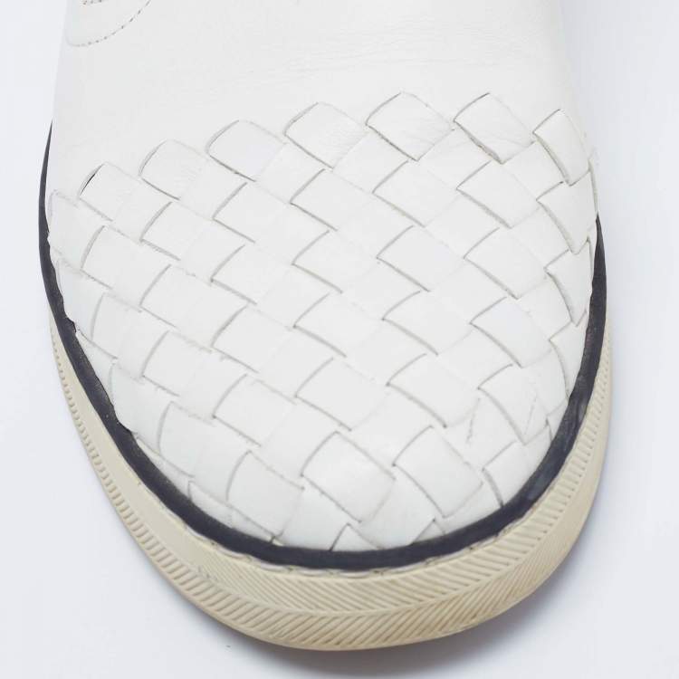 Pre Owned Bottega Veneta White Intrecciato Leather Slip-On Sneakers Size 38