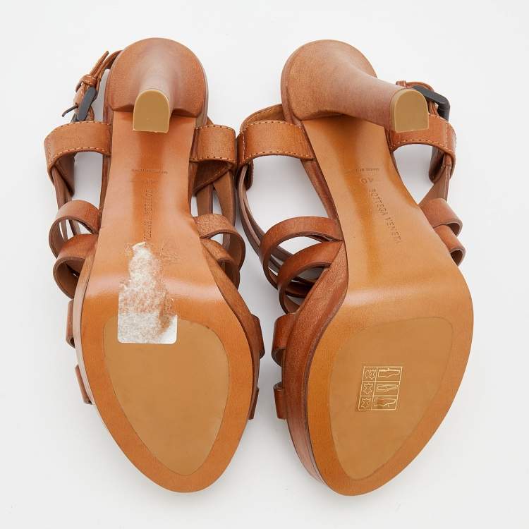 Pre Owned Bottega Veneta Brown Leather Criss Cross Strappy Platform Sandals Size 40