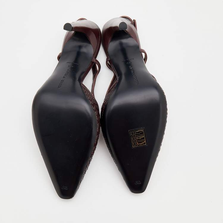 Pre Owned Bottega Veneta Dark Brown Leather Woven Slingback Sandals Size 40