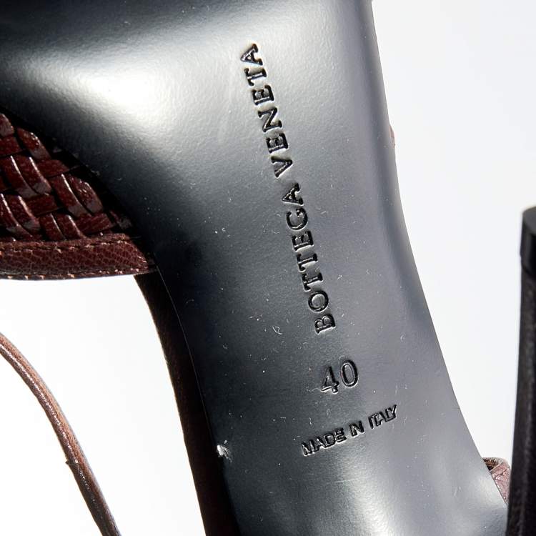 Pre Owned Bottega Veneta Dark Brown Leather Woven Slingback Sandals Size 40