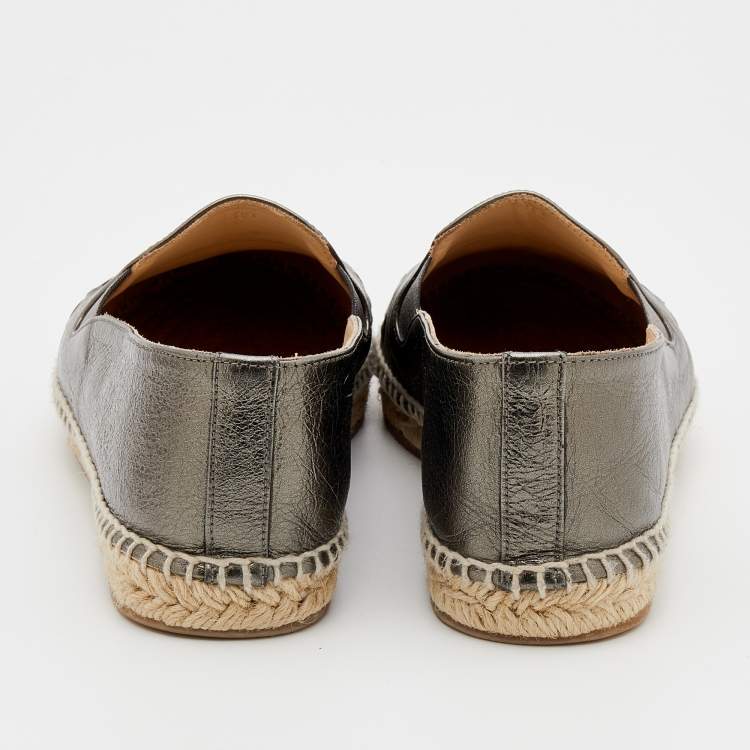 Pre Owned Bottega Veneta Metallic Gunmetal Intrecciato Leather Espadrille Flats Size 39