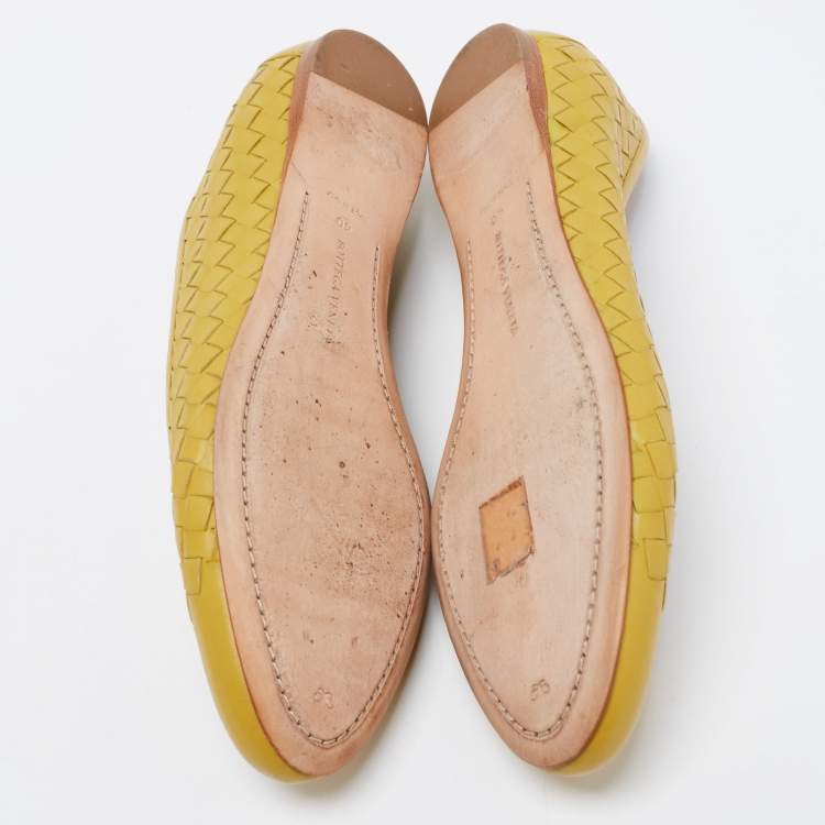 Pre Owned Bottega Veneta Mustard Yellow Intrecciato Leather Ballet Flats Size 40