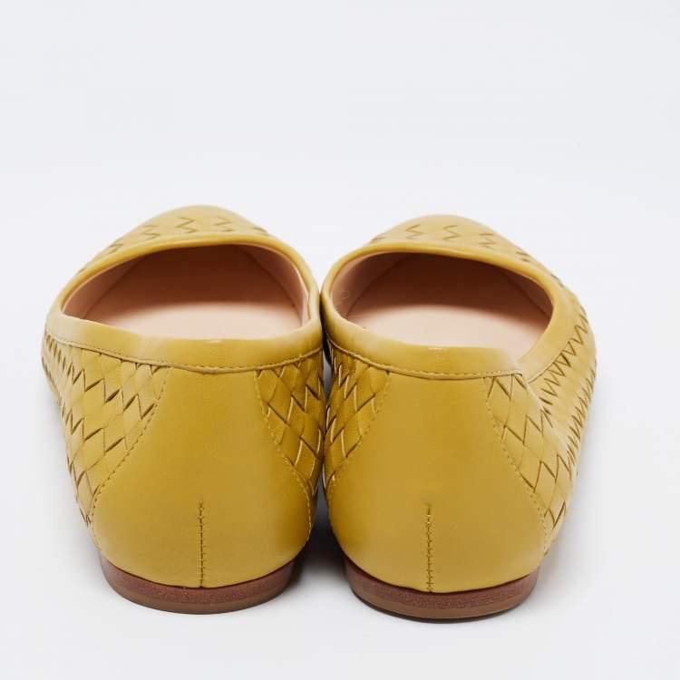 Pre Owned Bottega Veneta Mustard Yellow Intrecciato Leather Ballet Flats Size 40