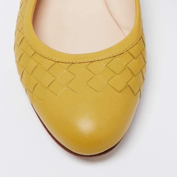 Pre Owned Bottega Veneta Mustard Yellow Intrecciato Leather Ballet Flats Size 40