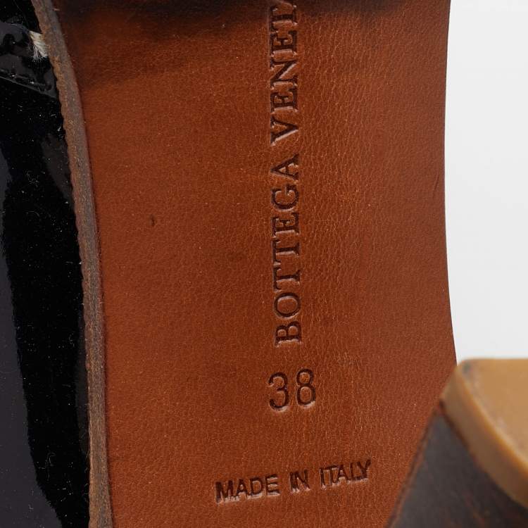 Pre Owned Bottega Veneta Black Patent Leather Wild Stitch Platform Pumps Size 38