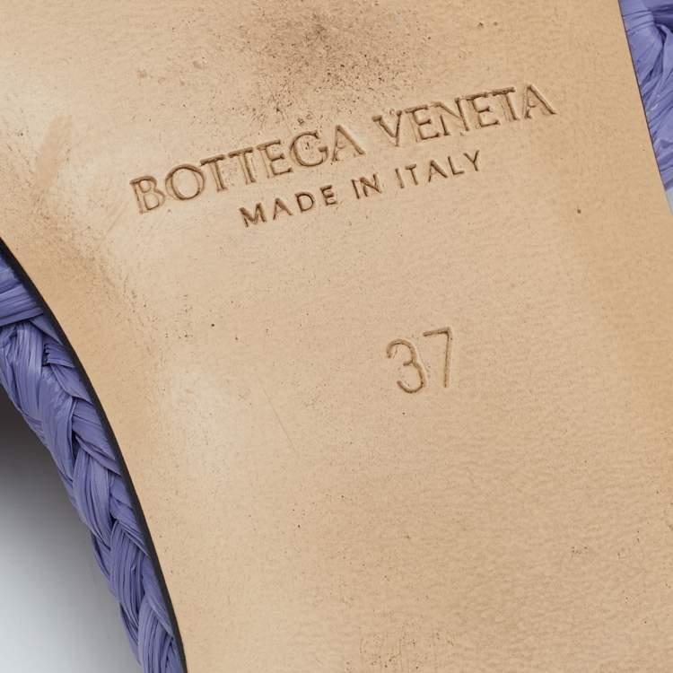 Pre Owned Bottega Veneta Lilac Woven Straw Lido Flat Slide Sandals Size 37
