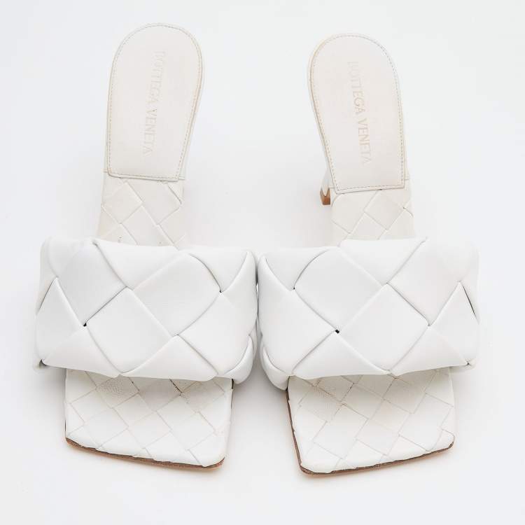 Pre Owned Bottega Veneta White Intrecciato Leather Lido Slide Sandals Size 36