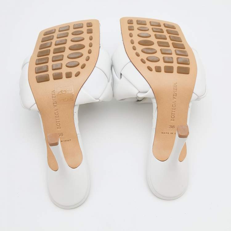 Pre Owned Bottega Veneta White Intrecciato Leather Lido Slide Sandals Size 36