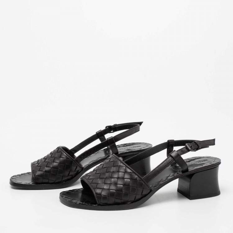 Pre Owned Bottega Veneta Black Intrecciato Leather Slingback Sandals Size 36