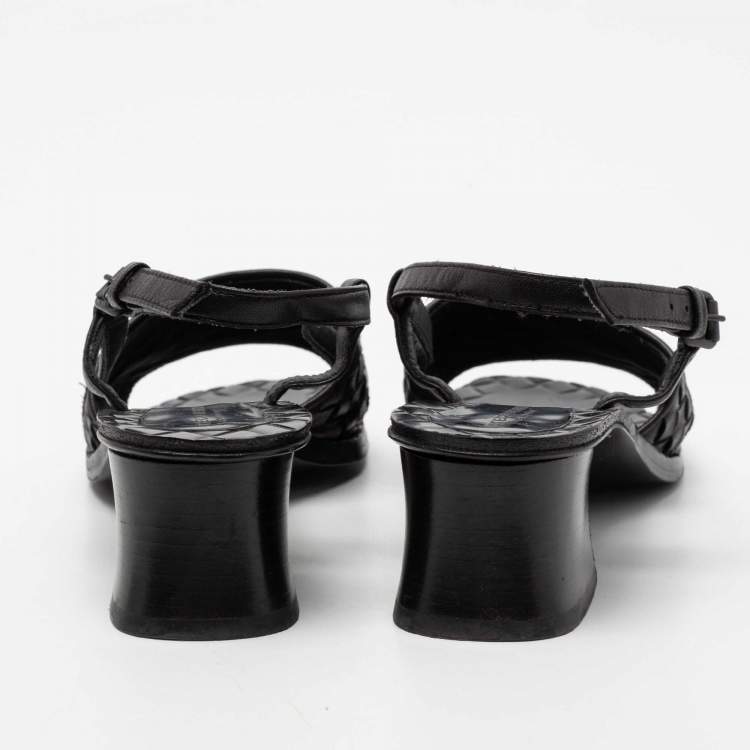 Pre Owned Bottega Veneta Black Intrecciato Leather Slingback Sandals Size 36