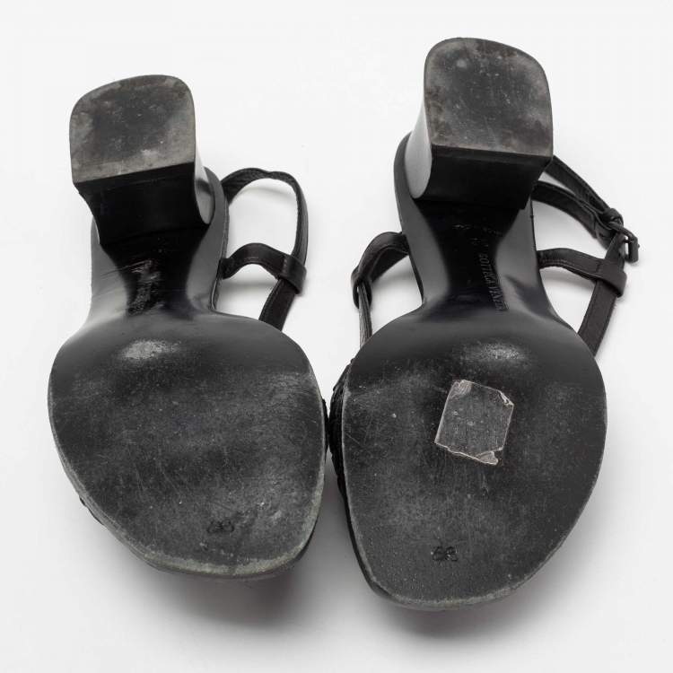 Pre Owned Bottega Veneta Black Intrecciato Leather Slingback Sandals Size 36
