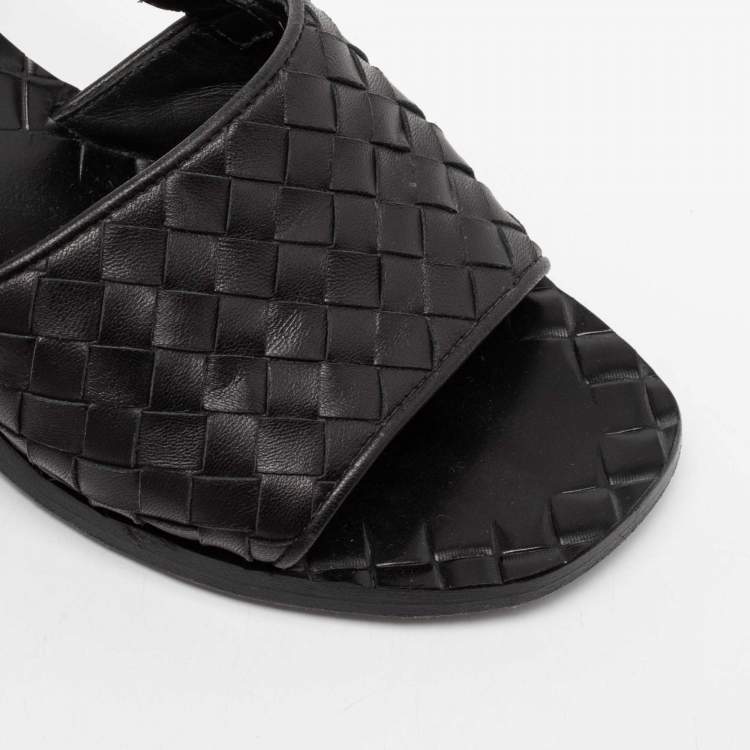 Pre Owned Bottega Veneta Black Intrecciato Leather Slingback Sandals Size 36