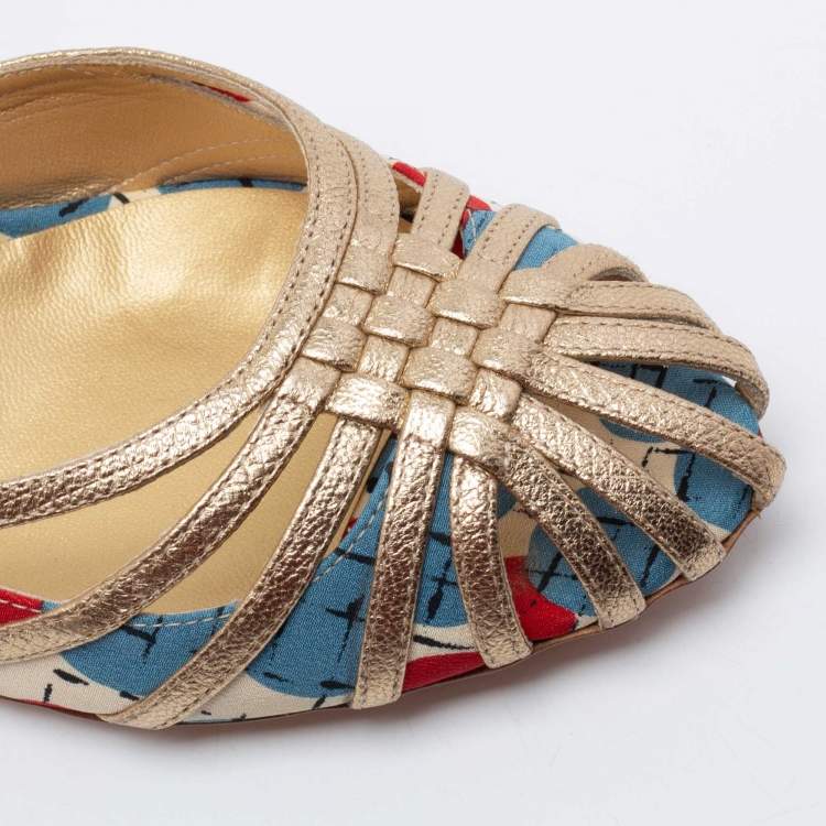 مملوكة مسبقًا Bottega Veneta Tri-Color Printed Fabric and Leather Slingback Sandals Size 38