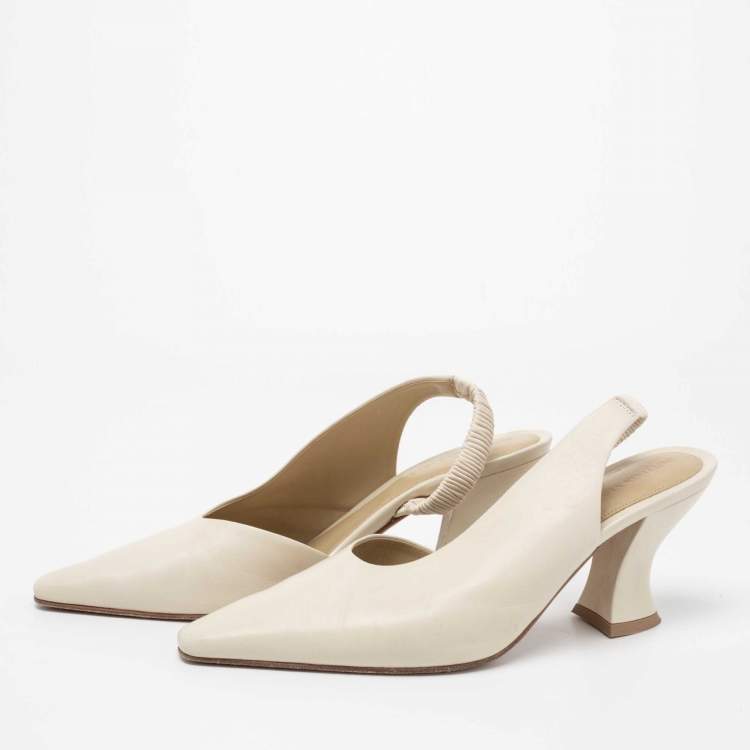 Pre Owned Bottega Veneta Cream Leather Slingback D'orsay Pumps Size 39