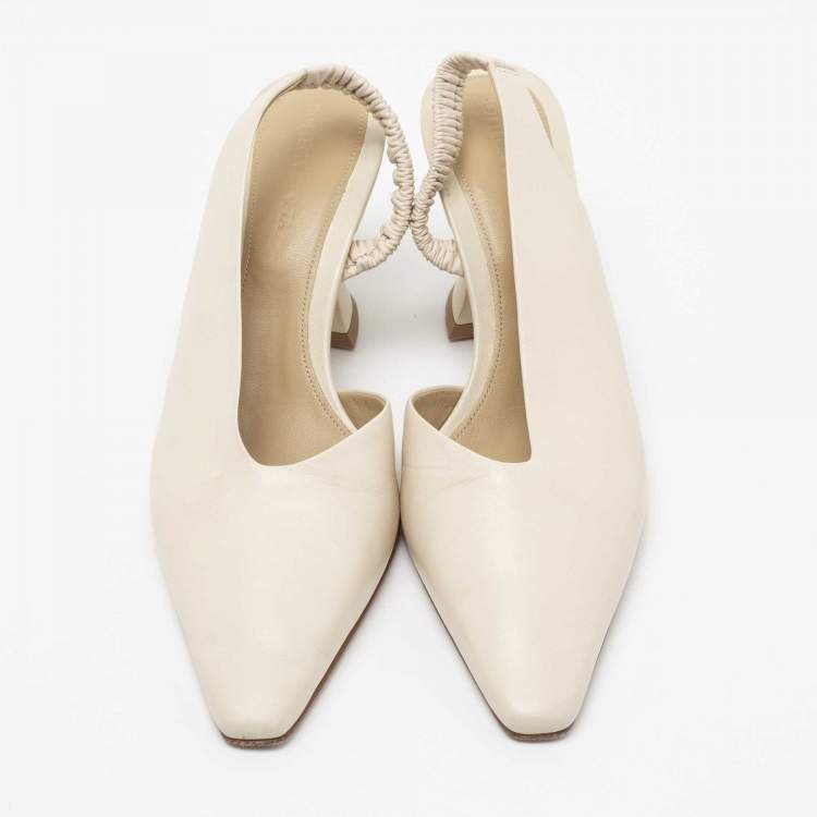 Pre Owned Bottega Veneta Cream Leather Slingback D'orsay Pumps Size 39